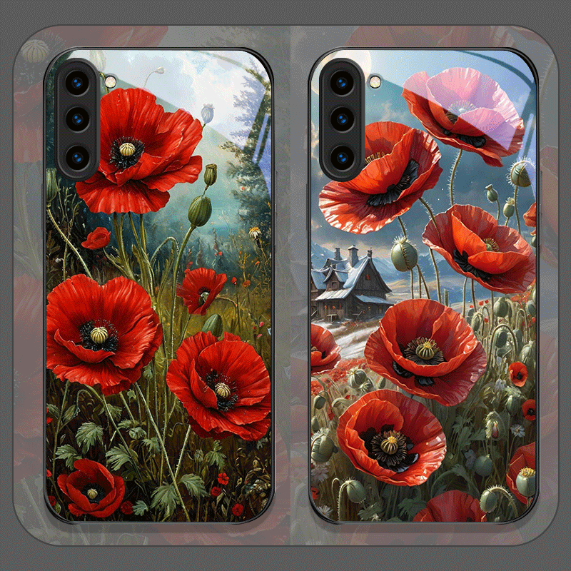Phone Accessories Red - Retro Poppy Flower Bloom Hot Red