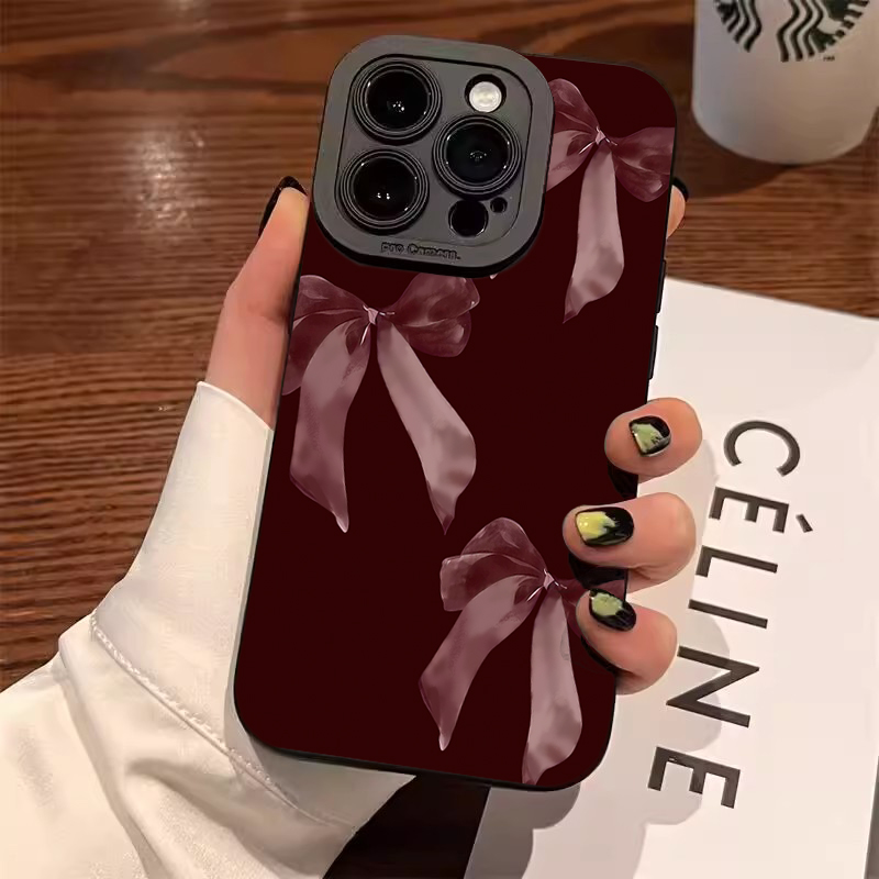 Phone Accessories Red - Wine Red Bowknot Pattern Soft Phone