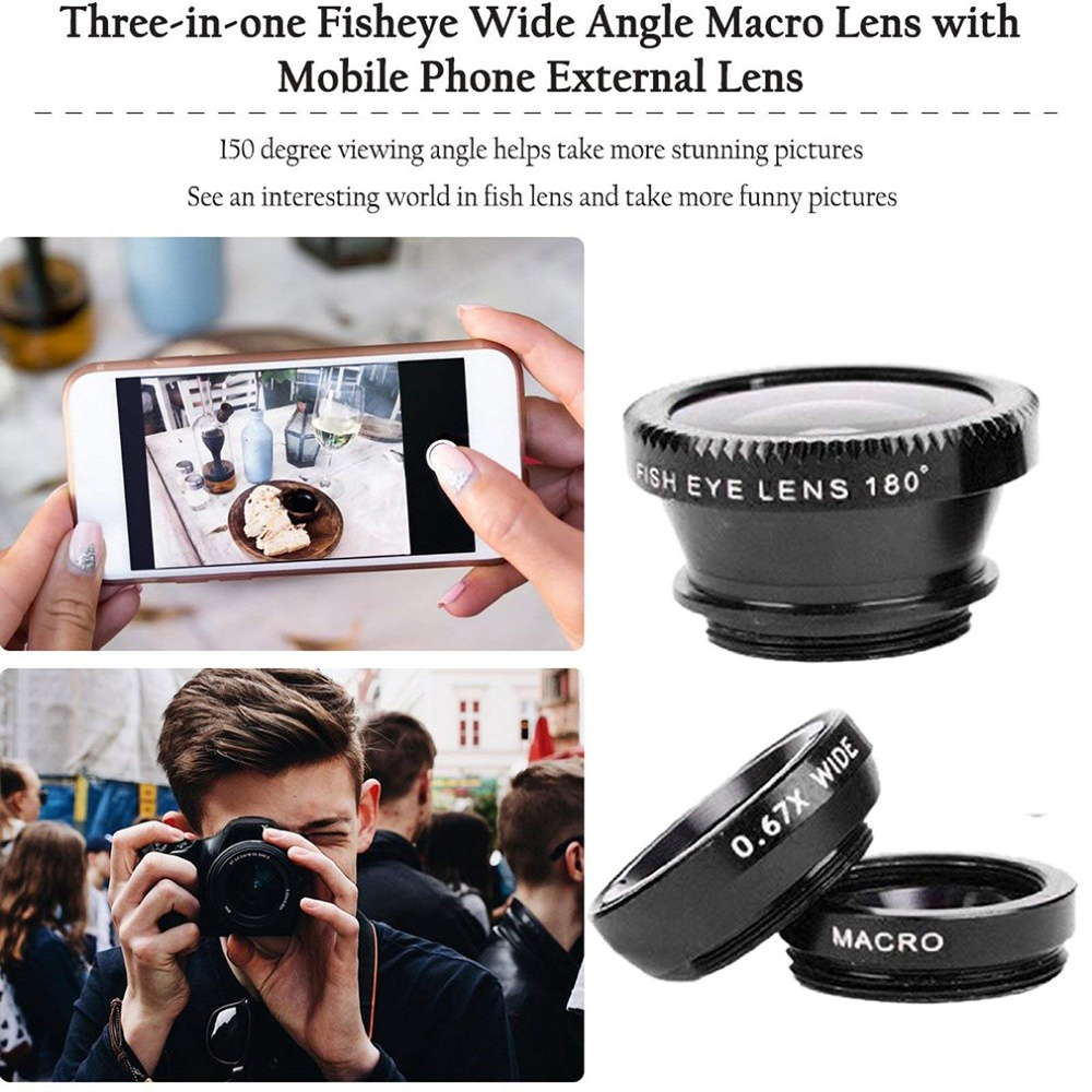 Universal 3 in 1 Fish Eye Lens - Lens Camera Clip 评论和价格