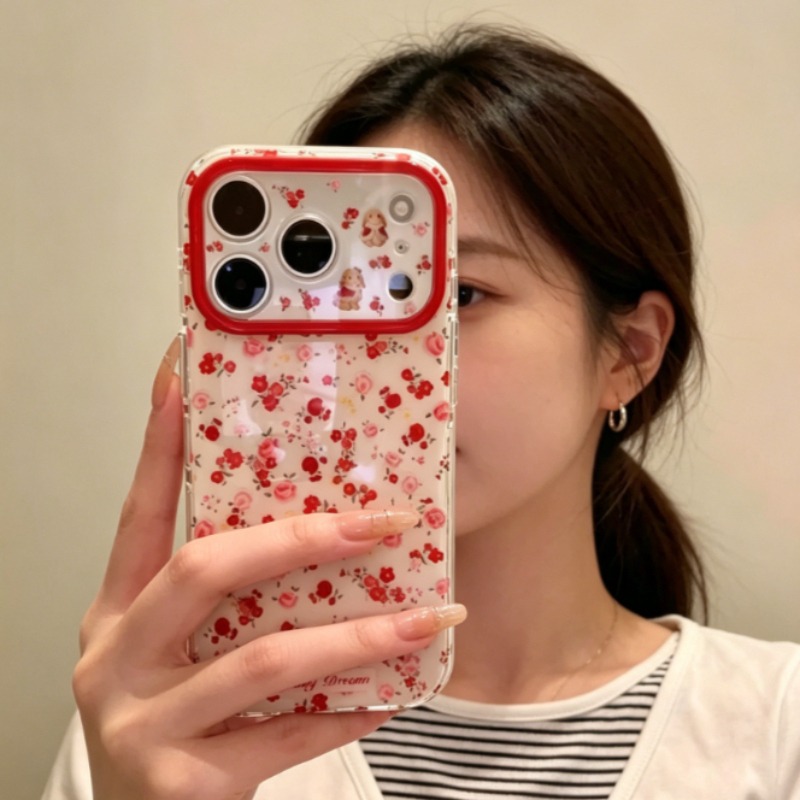Lovely Cartoon Red Flowers Pat - Phone Accessories Red 评论和价格
